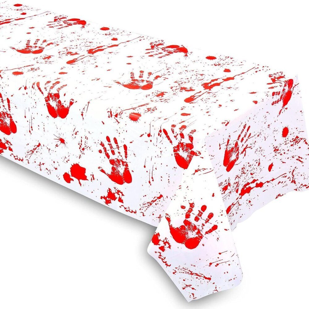 Bloody Zombie Rectangular Tablecloth, 108 x54in, Polyethylene, White, Halloween